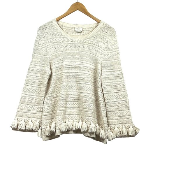 Kate Spade New York Beige Knit Sweater With Tassel Hem Medium - Picture 1 of 13